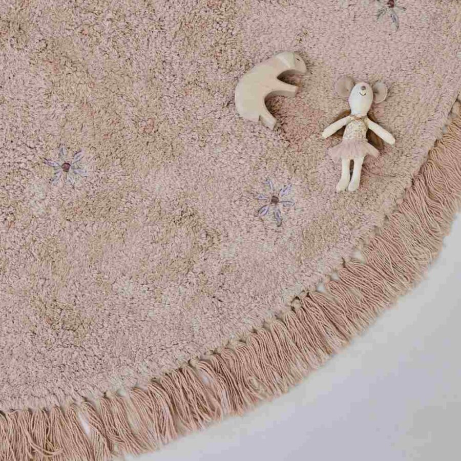 Tapis Petit Vloerkleed Rond Rose Met Lila Bloem Detail מכווץ