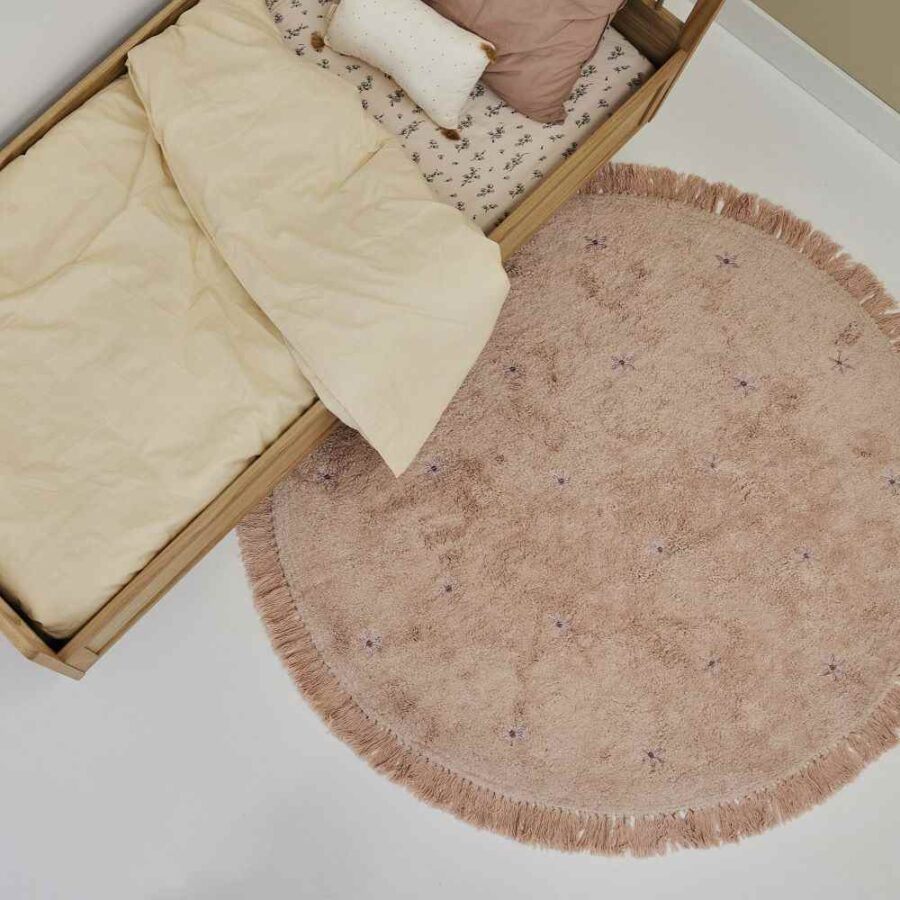 Tapis Petit Vloerkleed Rond Rose Met Lila Bloem מכווץ