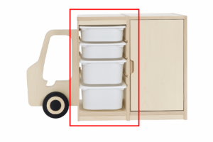 ארונית פתוחה עם מדפים מותאמים לקופסאת אחסון